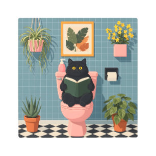 Cute Book Lover Cat Bathroom Art