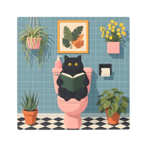 Cute Book Lover Cat Bathroom Art