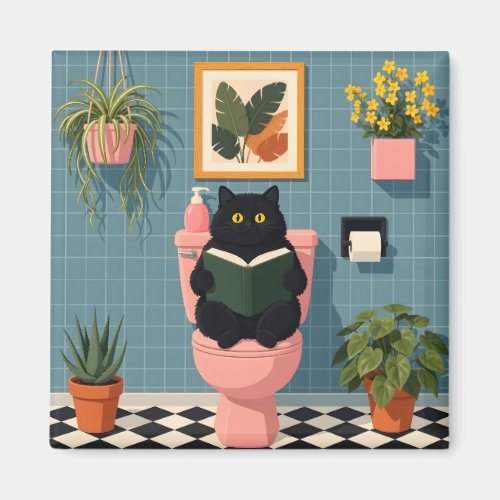 Cute Book Lover Cat Bathroom Art Magnet