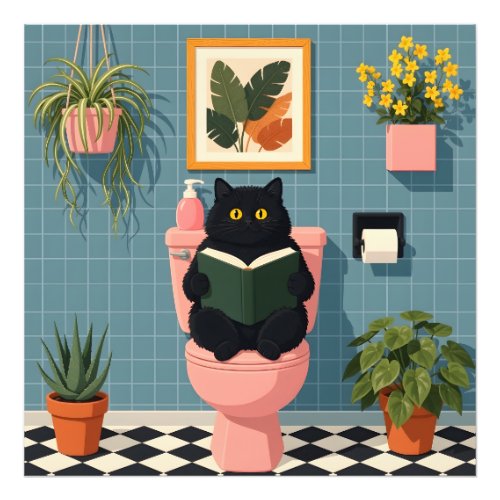 Cute Book Lover Cat Bathroom Art Photo Print