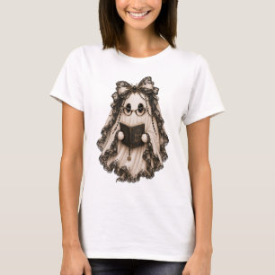 Cute Book Lover Ghost Halloween T-Shirt   Gothic 