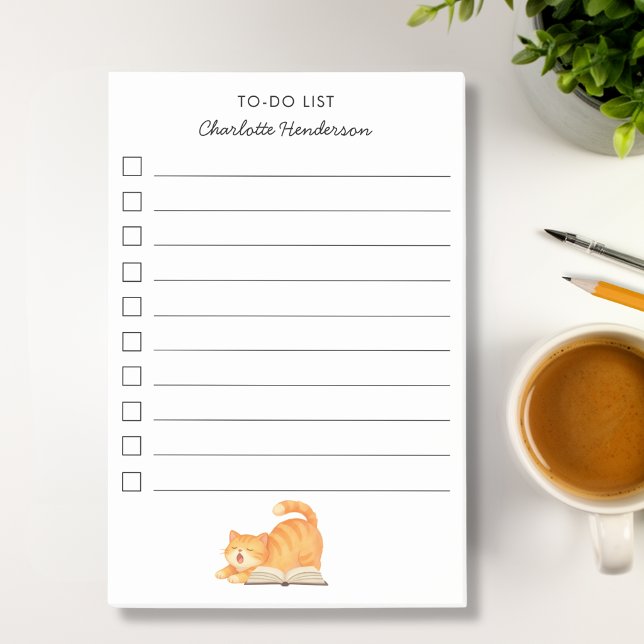 Cute Book Lover Ginger Cat To-Do List Post-it Notes (Creator Uploaded)