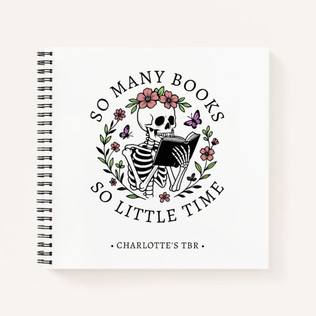 Cute Book Lover Skeleton Personalized Notebook (Front)