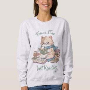 Cute Book Lover Sweater Cozy Cat Reading