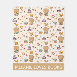 Cute Book Lovers Personalised Bear Pattern Fleece Blanket