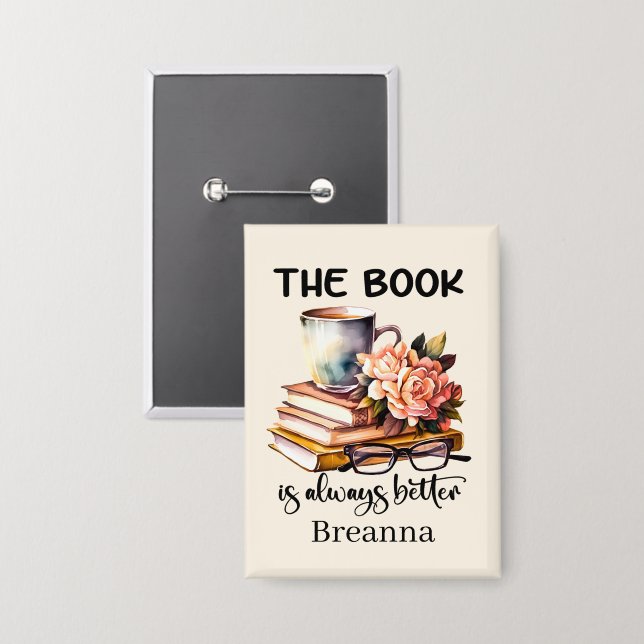 Cute book lovers word art  button (Front/Back)