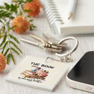 Cute book lovers word art keychain
