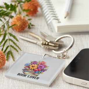 Cute book lovers word art keychain