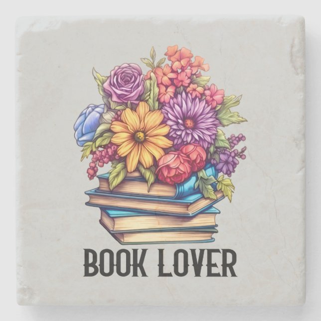 Cute book lovers word art  stone coaster (Front)