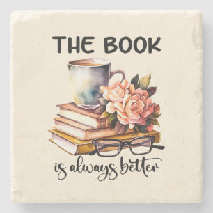 Cute book lovers word art stone coaster