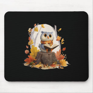 Cute Book Loving Owl In Fall Forest Costume Mouse Pad