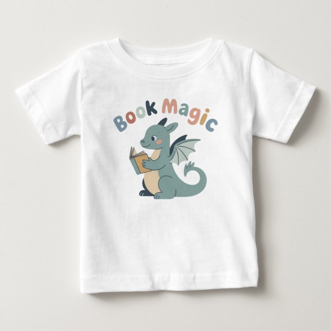 Cute Book Magic Reading Dragon Baby T-Shirt (Front)