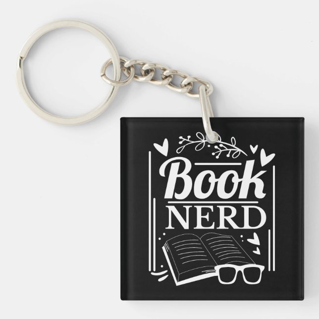 Cute Book Nerd Bookaholic Monogram Keychain (Front)