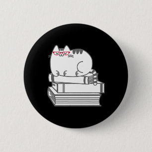 Cute Book Nerd Cat - Funny Nerdy Kitten Shirt  Button