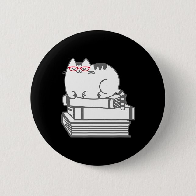 Cute Book Nerd Cat - Funny Nerdy Kitten Shirt  Button (Front)