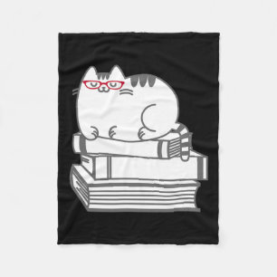 Cute Book Nerd Cat - Funny Nerdy Kitten Shirt Fleece Blanket