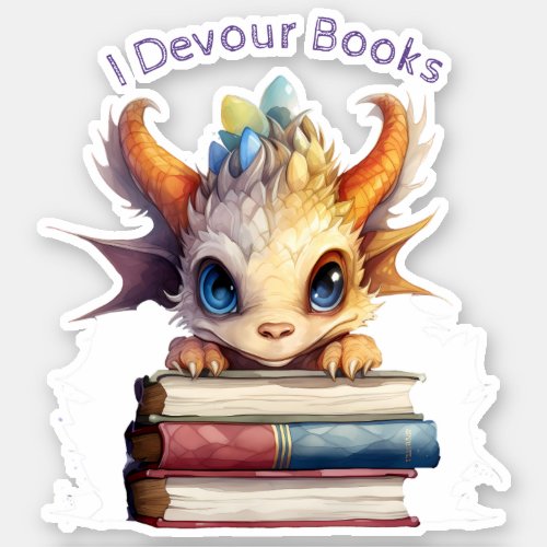   Cute Book Reading Baby Dragon AP88 I DEVOUR Sticker