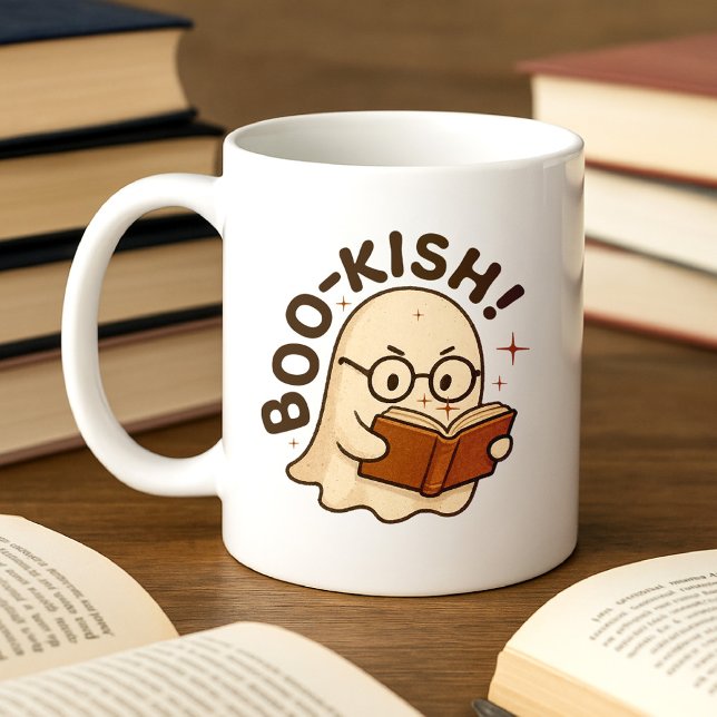Cute Book Reading Ghost Funny Bookworm Halloween Coffee Mug (Creator Uploaded)