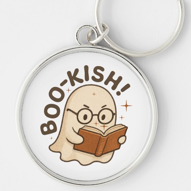 Cute Book Reading Ghost Funny Bookworm Halloween Keychain (Front)