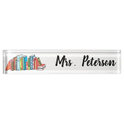 Cute Book Stack Custom Teacher Desk Name Plate