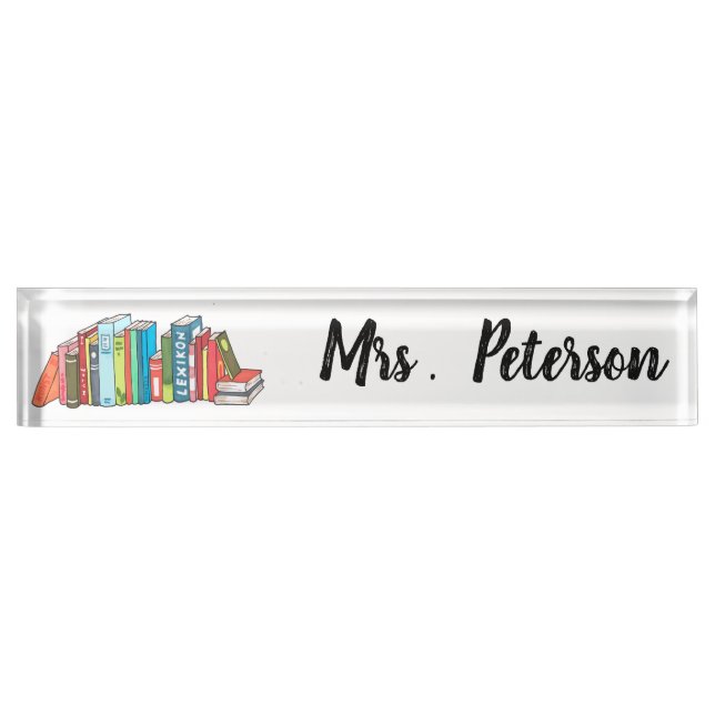 Cute Book Stack Custom Teacher Desk Name Plate (Front)