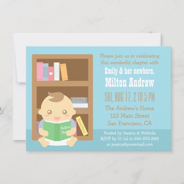 Cute Book Themed, Baby Boy Shower Invitation (Front)