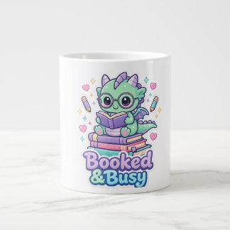 Cute Booked & Busy Baby Dragon Reading Book Coffe Giant Coffee Mug