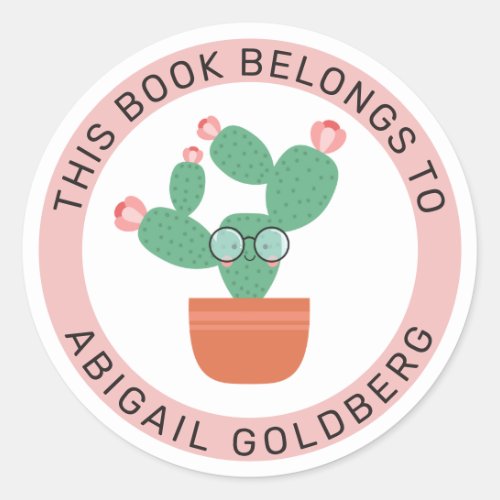 Cute Bookish Cactus This Book Belongs To Classic Round Sticker