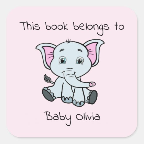 Cute Bookplate Pink Elephant Girl Baby Shower 