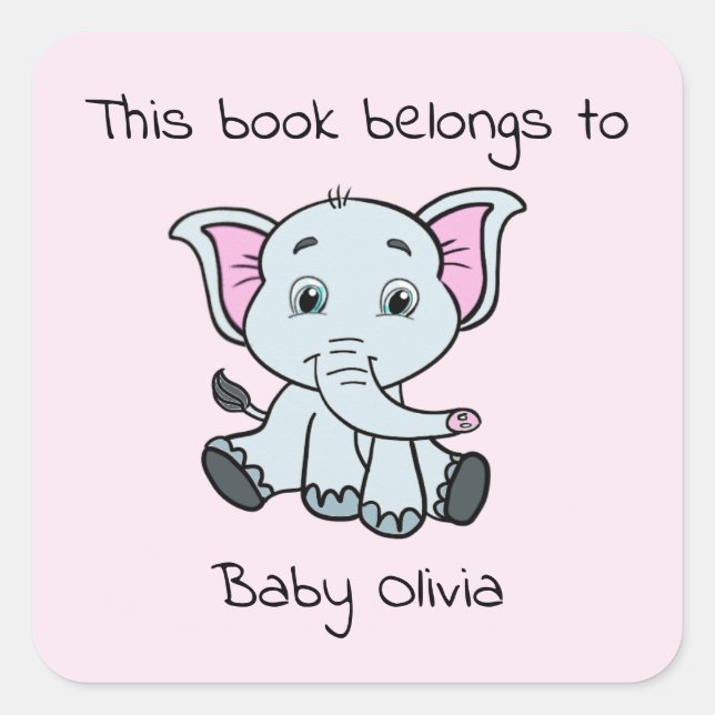 Cute Bookplate Pink Elephant Girl Baby Shower  (Front)