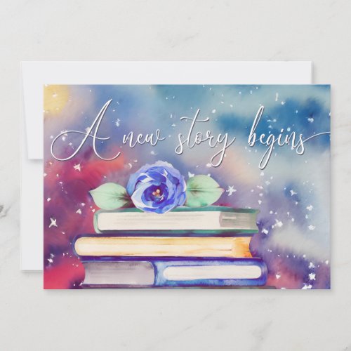 Cute Books and Blue Flower Watercolor Baby Shower Invitation