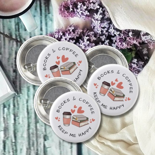 Cute Books and Coffee Lover  Button (Creator Uploaded)