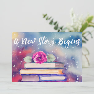 Cute Books and Pink Flower Watercolor Baby Shower Invitation