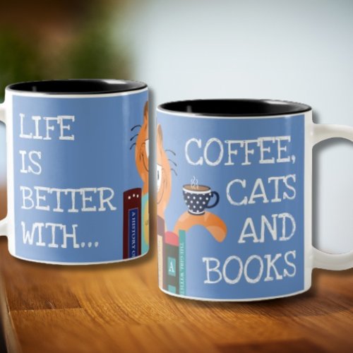 Cute Books Cats  Coffee Lover Mug