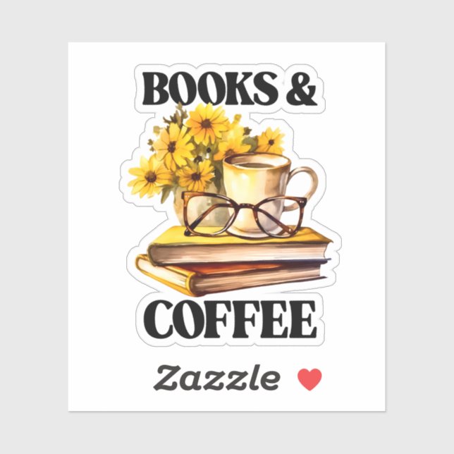 Cute books coffee lovers sticker (Sheet)