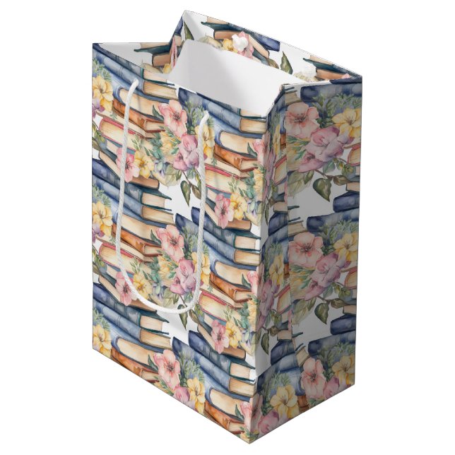 cute books flower lovers club party  medium gift bag (Front Angled)