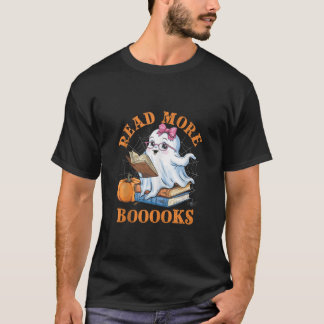 Cute Books Ghost Read More Booooks Funny Teacher H T-Shirt
