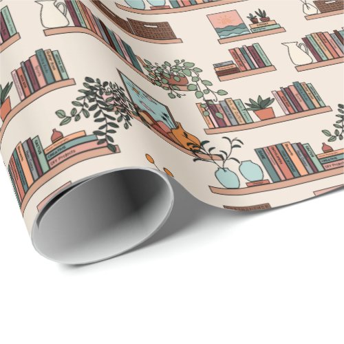 Cute Bookshelf Pattern Wrapping Paper