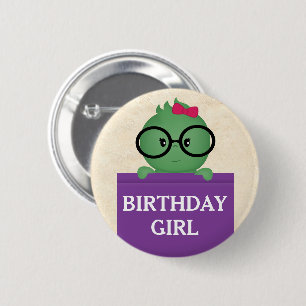 Cute Bookworm Birthday Girl Party Button