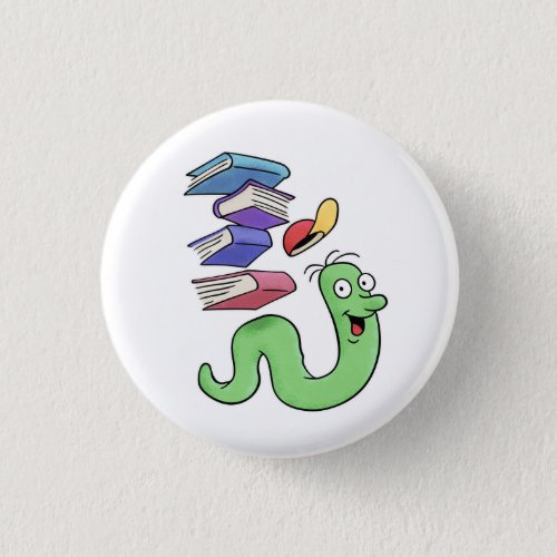 Cute Bookworm Carrying A Pile Of Books Button