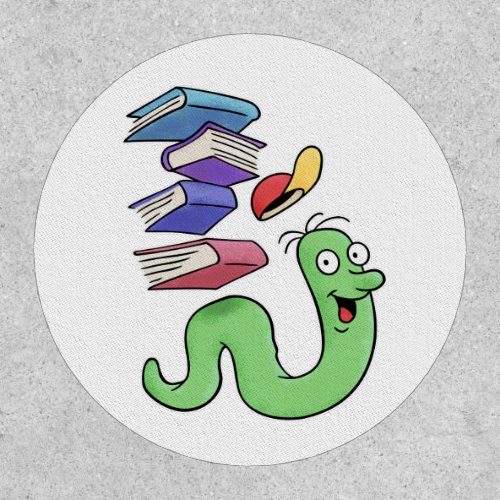 Cute Bookworm Carrying A Pile Of Books Patch