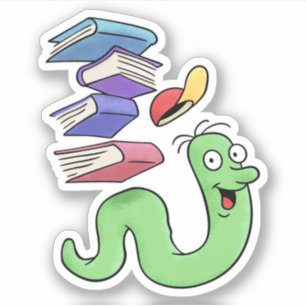 Cute Bookworm Carrying A Pile Of Books Sticker