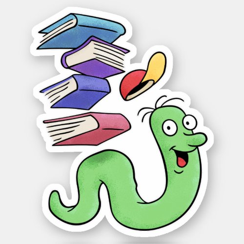 Cute Bookworm Carrying A Pile Of Books Sticker