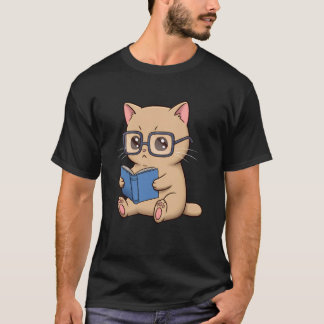 Cute Bookworm Cat Reading Funny Nerdy T-Shirt
