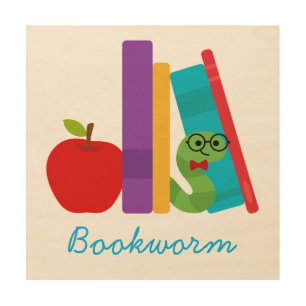 Cute bookworm children's design wood wall art