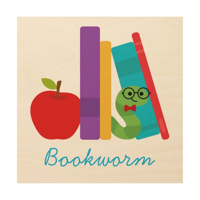 Cute bookworm children's design wood wall art (Front)