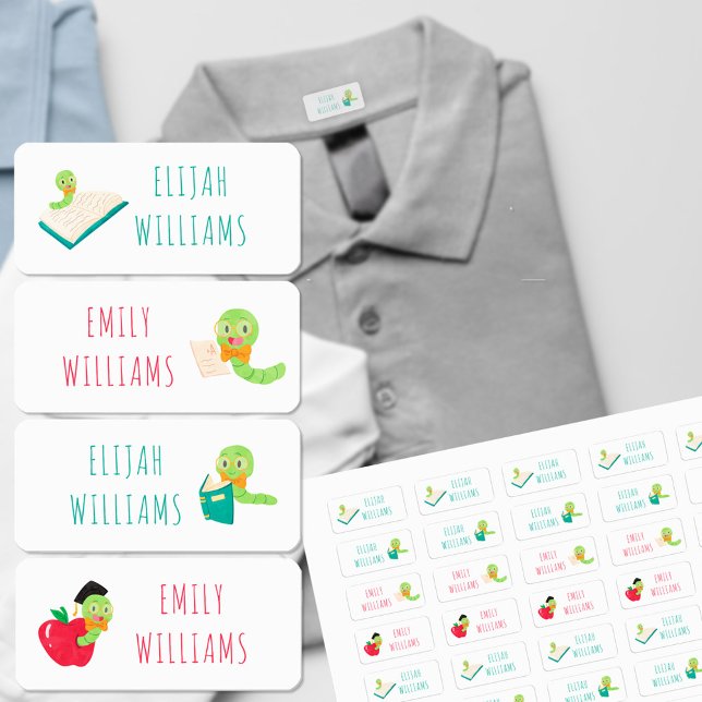 Cute Bookworm Color Coded Kids Name Labels (Creator Uploaded)
