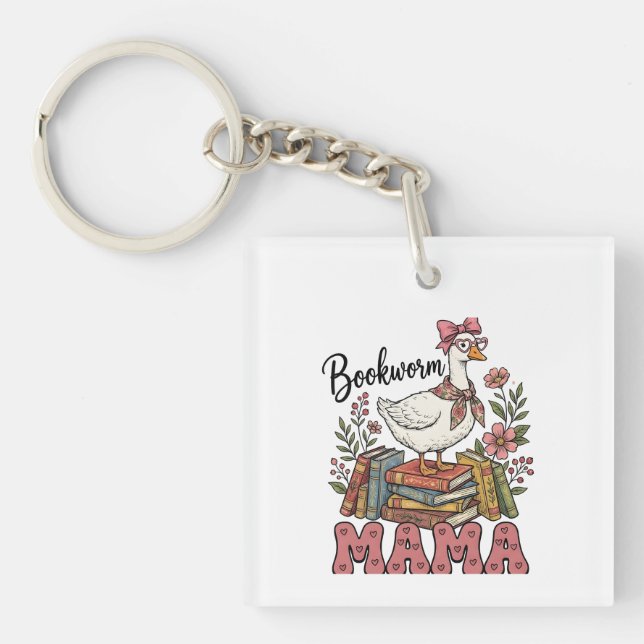 Cute bookworm Mama word art  Keychain (Front)
