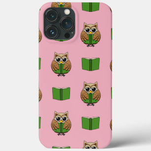 Cute Bookworm Owl Reading Book Cartoon iPhone 13 Pro Max Case