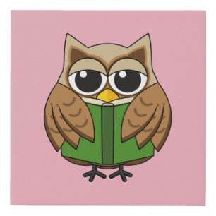 Cute Bookworm Owl Reading Book Cartoon Faux Canvas Print